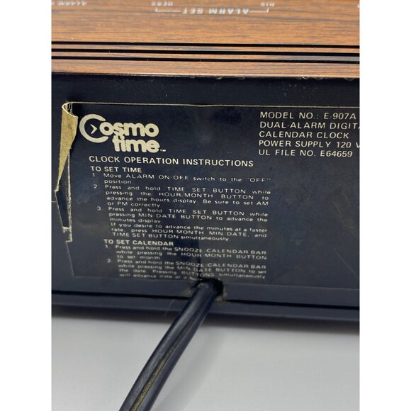Vintage Cosmo Time Solid State Alarm Clock Radio Woodgrain Finish 1970s Retro St - Picture 10 of 14
